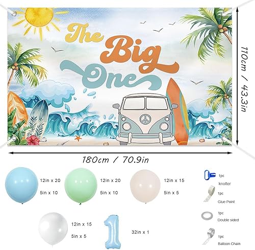 Miniatura 2 de MEHOFOND The Big One - Decoraciones de primer cumpleaños, suministros de decoración de fiesta de primer cumpleaños, pancarta de primera ola para