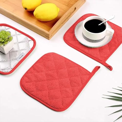 Miniatura 4 de meioro Paquete de 4 agarraderas para cocina resistentes al calor, almohadillas calientes 100% algodón, juego de soportes acolchados para ollas