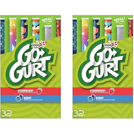 Go-Gurt Yogurt - Low-Fat Yogurt Tubes for Kids, Berry and Strawberry Flavors (64 Count)