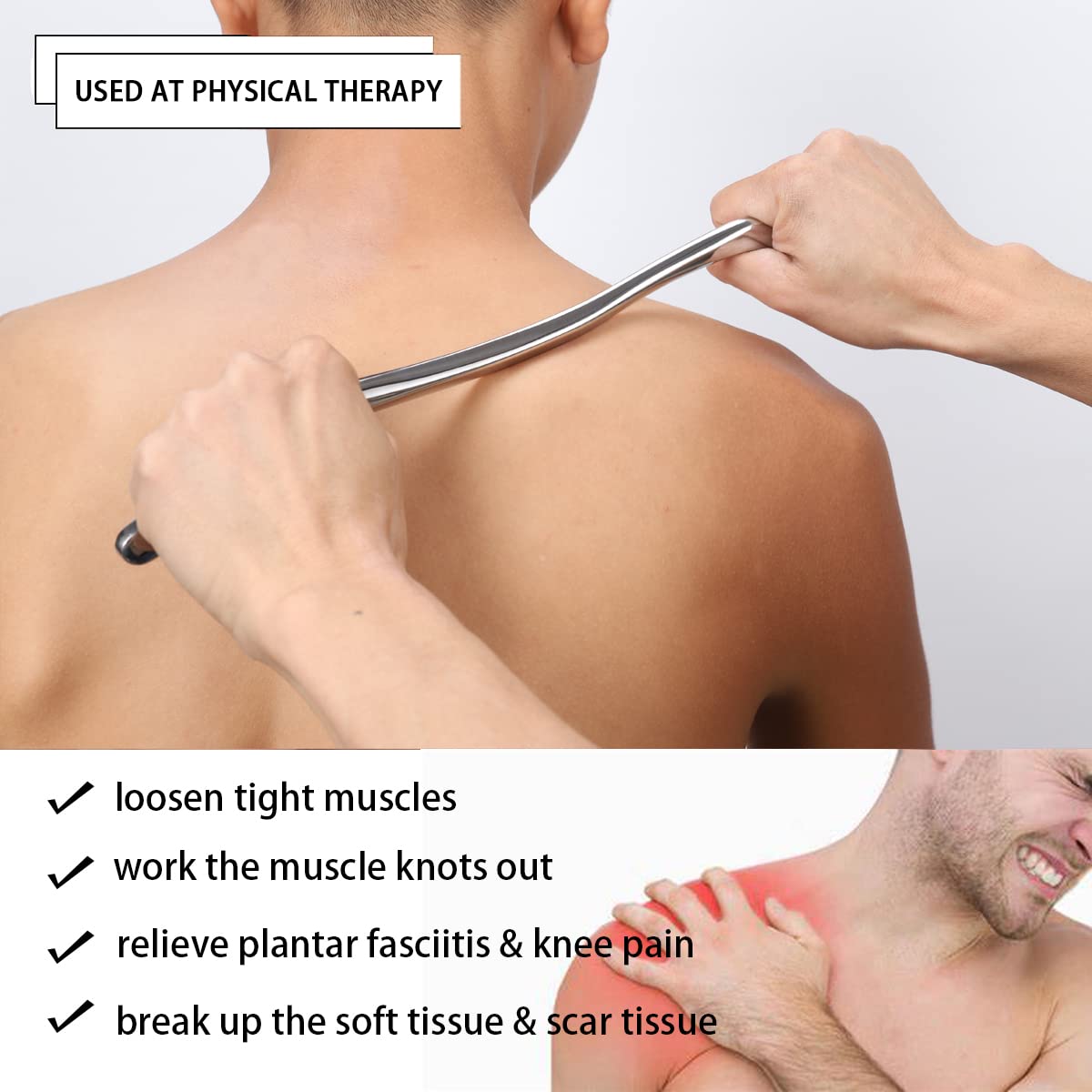 Herramienta de masaje de raspado Gua Sha, herramientas IASM, herramienta de barra larga para músculos grandes, gran herramienta de movilización de tejidos blandos, 13.5 pulgadas de largo (C)