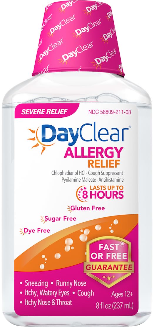 Allergy Relief - Fast Acting Dye Free Liquid Cough Suppressant & Antihistamine – 8 Hour Relief (8 fl oz)