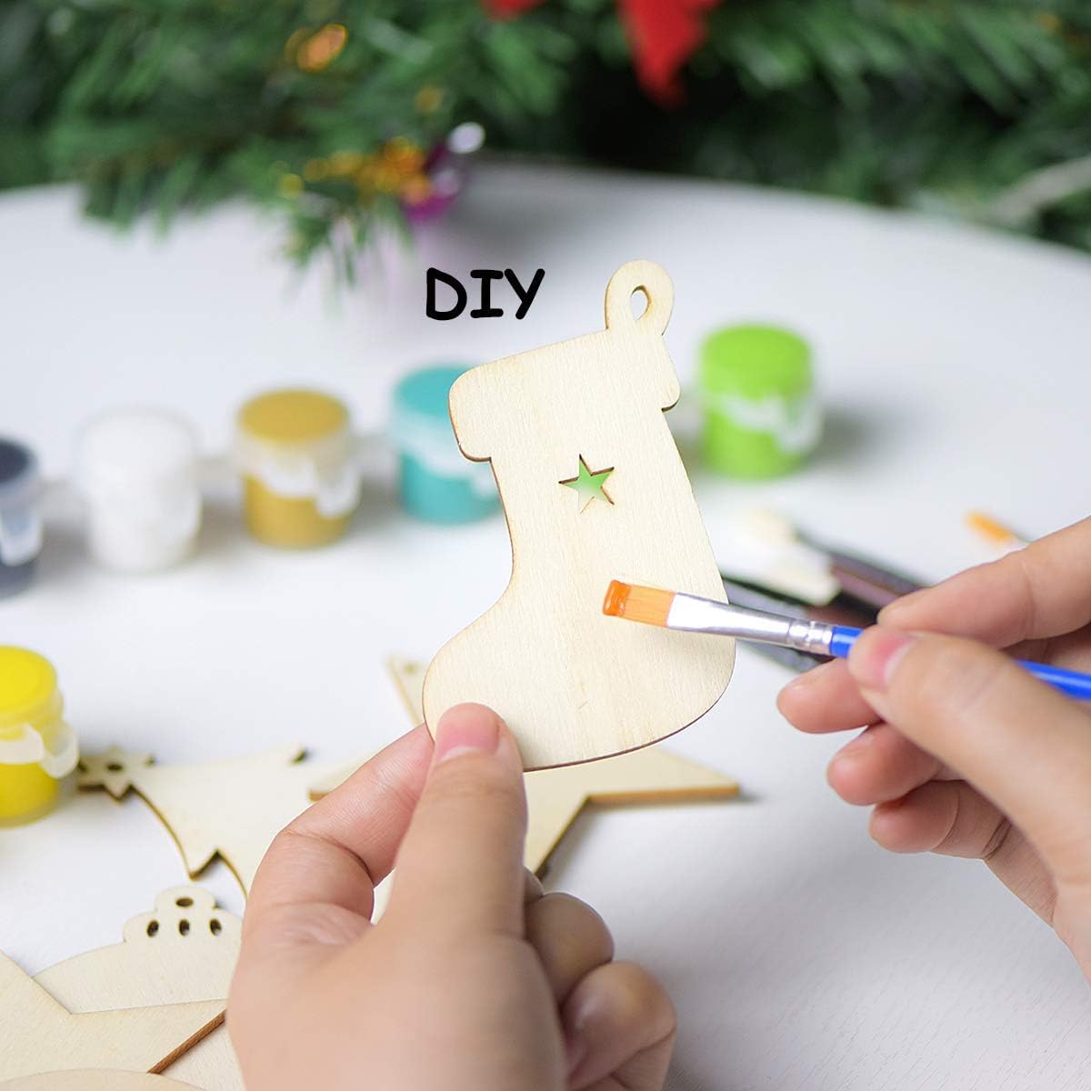 80 Stück Holzanhänger Zum Bemalen - Weihnachts Bastelset Für Kinder Mit Zubehör