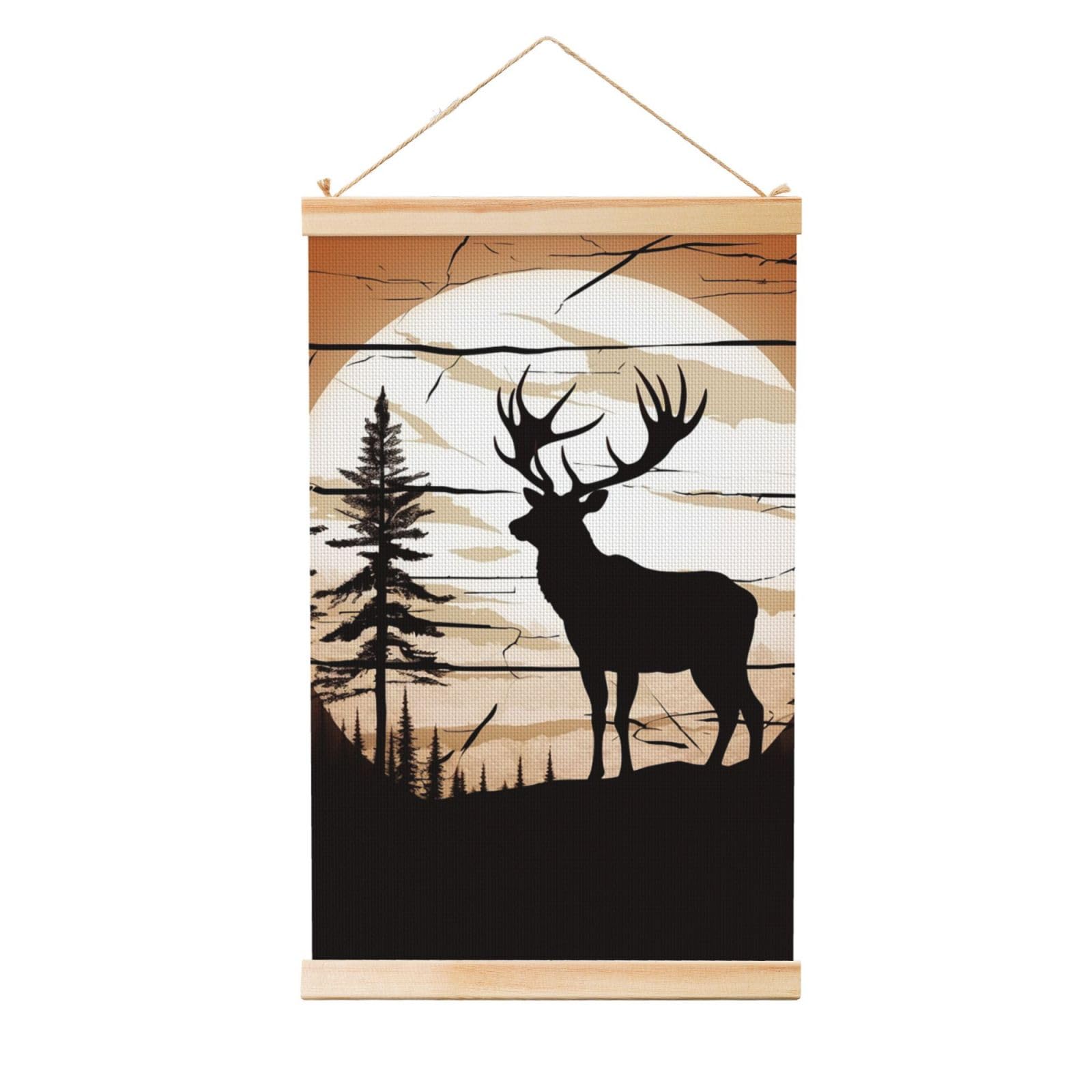 Wild Elk silhouette Posters Wooden Shaft Hanging Poster Canvas Prints Scroll Wall Art Painting Vintage Wall Banner Modern Artwork Decor for Home Decor Ready to Hang 20"x30"