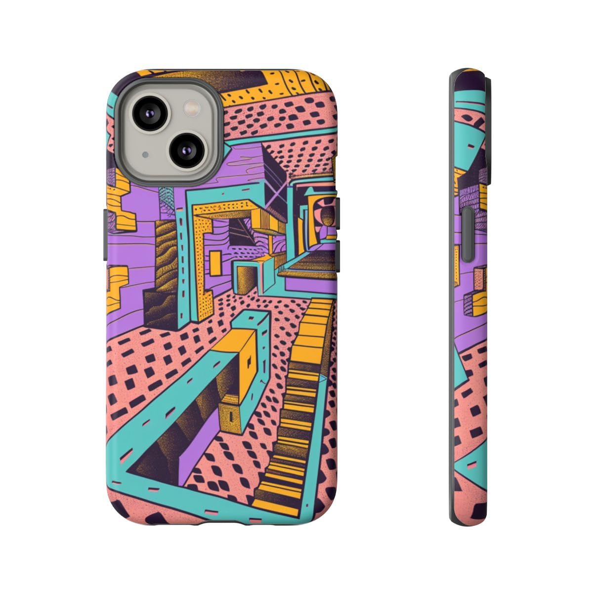 Coque iPhone 14 motif géométrique abstrait rose pour look unique