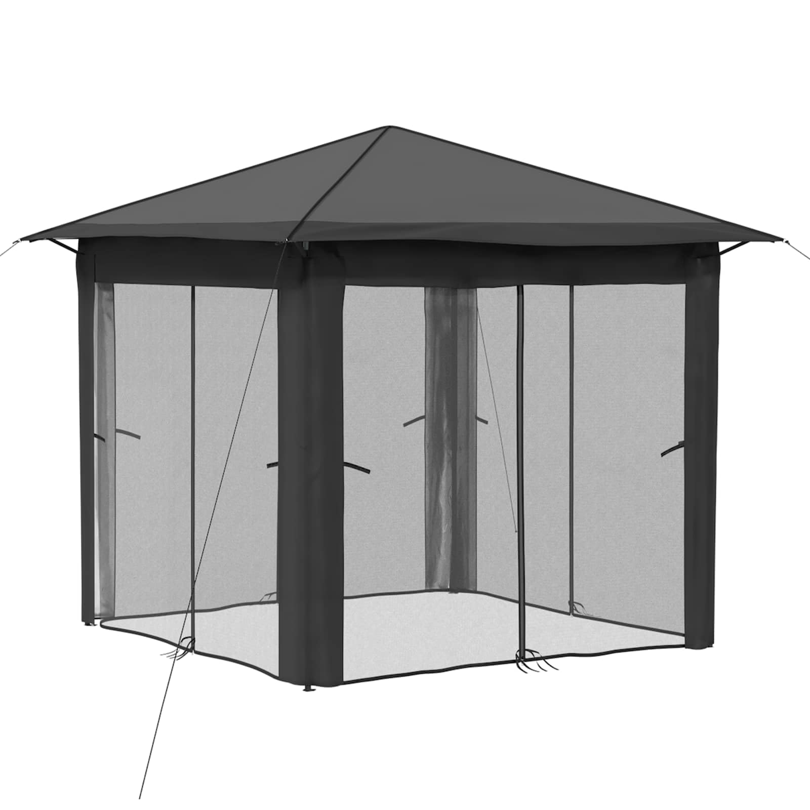 Gazebo namiot ogrodowy 2,6 x 2,6 m z 4 ściankami bocznymi w kolorze jasnoszarym, antracytowym, odporny na warunki atmosferyczne pawilon poliestrowy z regulacją wysokości, ochrona przed