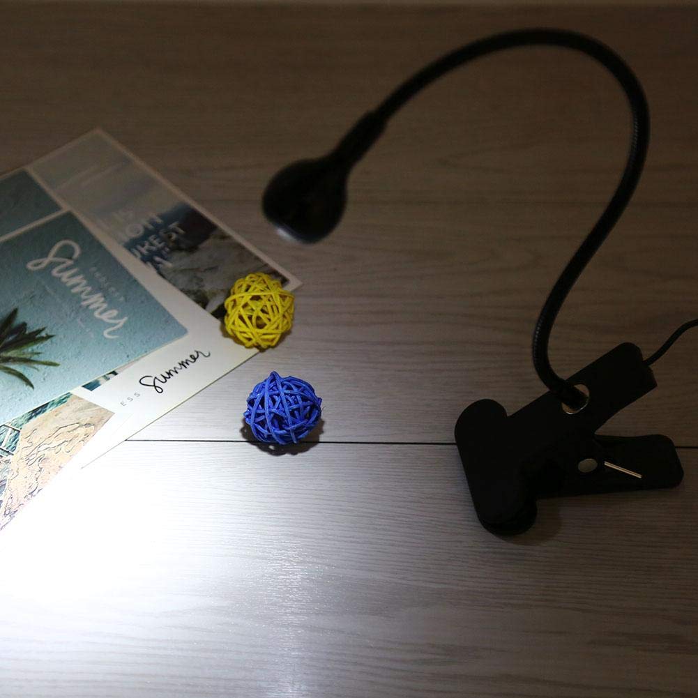 Nikou Lampa do czytania książek, zacisk do biurka i łóżka, lampa zaciskowa LED z łabędzią szyją, elastyczna lampka do czytania z zasilaniem USB, lampa biurkowa do stołu i łóżka (zimna biel, 1 W)