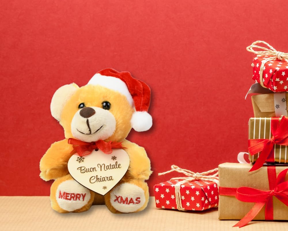 Orsetto di Peluche Natalizio Personalizzabile con Nome e Dedica - Ideale per Bambini e Fidanzati - Idea Regalo Natale per Lei e per Lui - Originale e Personalizzata