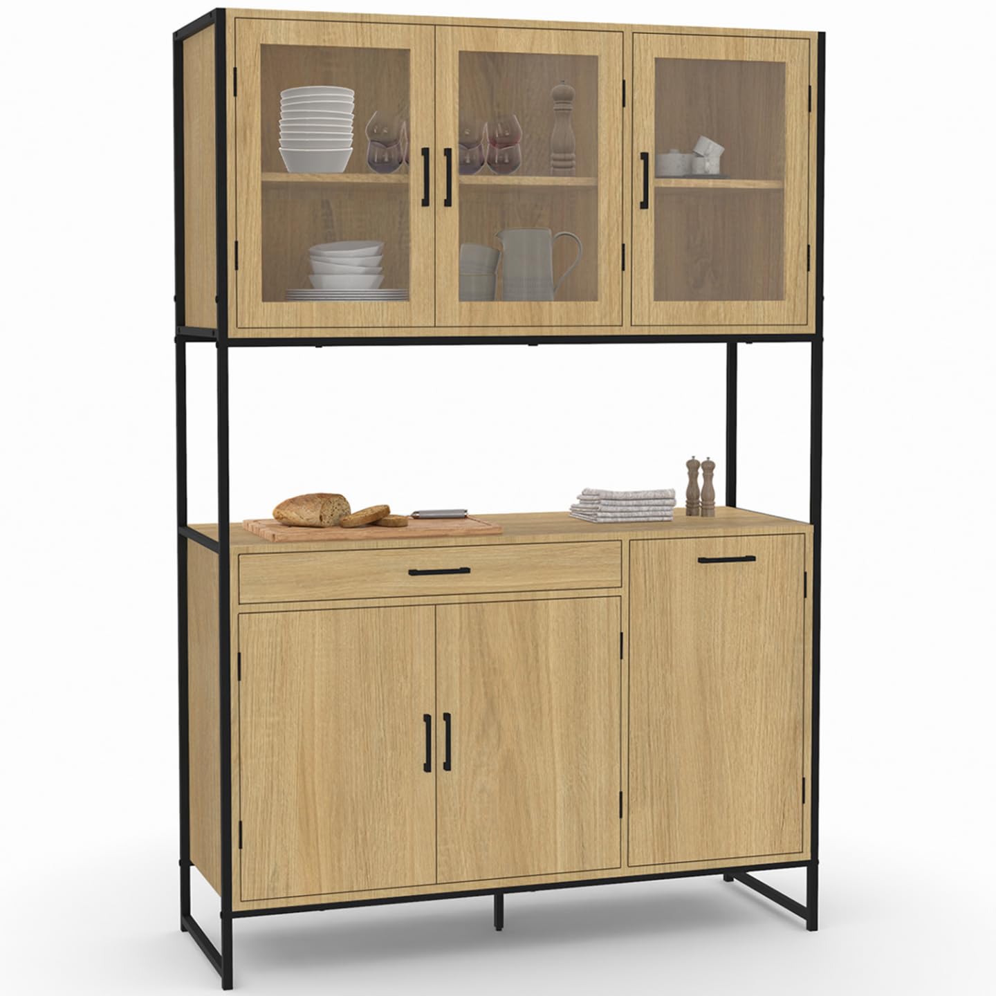 Buffet de cuisine vitré 120 CM DETROIT meuble vaisselier 6 portes