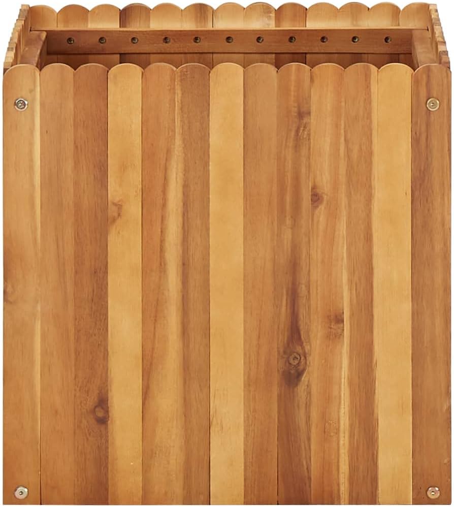19.7 in Solid Acacia Wood Raised Garden Bed Square Planter Box Outdoor, Rustic Brown Oiled Finish, Drainage Holes, Easy Assembly for Patio Balcony Herb Flower Bed
