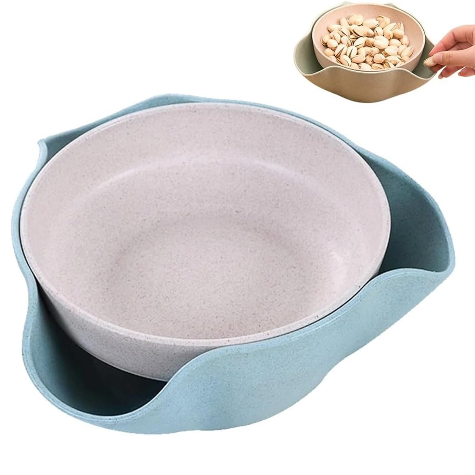 Shell Collecting Snack Bowl, Pistachio Bowl with Shell Storage, Double Dish Snack Bowl, Snack Serving Bowl with Seeds Shell Storage, Snack Serving Dish, Double Dish Nut Bowl for Peanuts, Nuts (Blue)