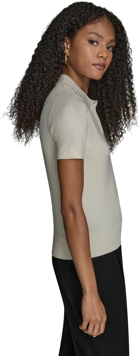 BCBG Womens Short Sleeve Embellished Collared Neck Sweater - Image 3