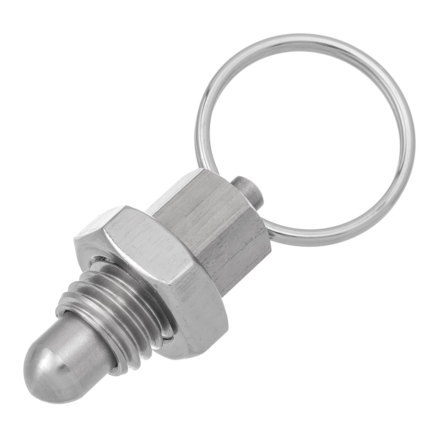 M12 x 12mm Thread 8mm Pin Diameter Ball Head Indexing Spring Plunger with Pull Ring - Stainless Steel Retractable Locking Bolt Auto Stop Non Lock-Out Threaded Index Mechanism Accessory Tool