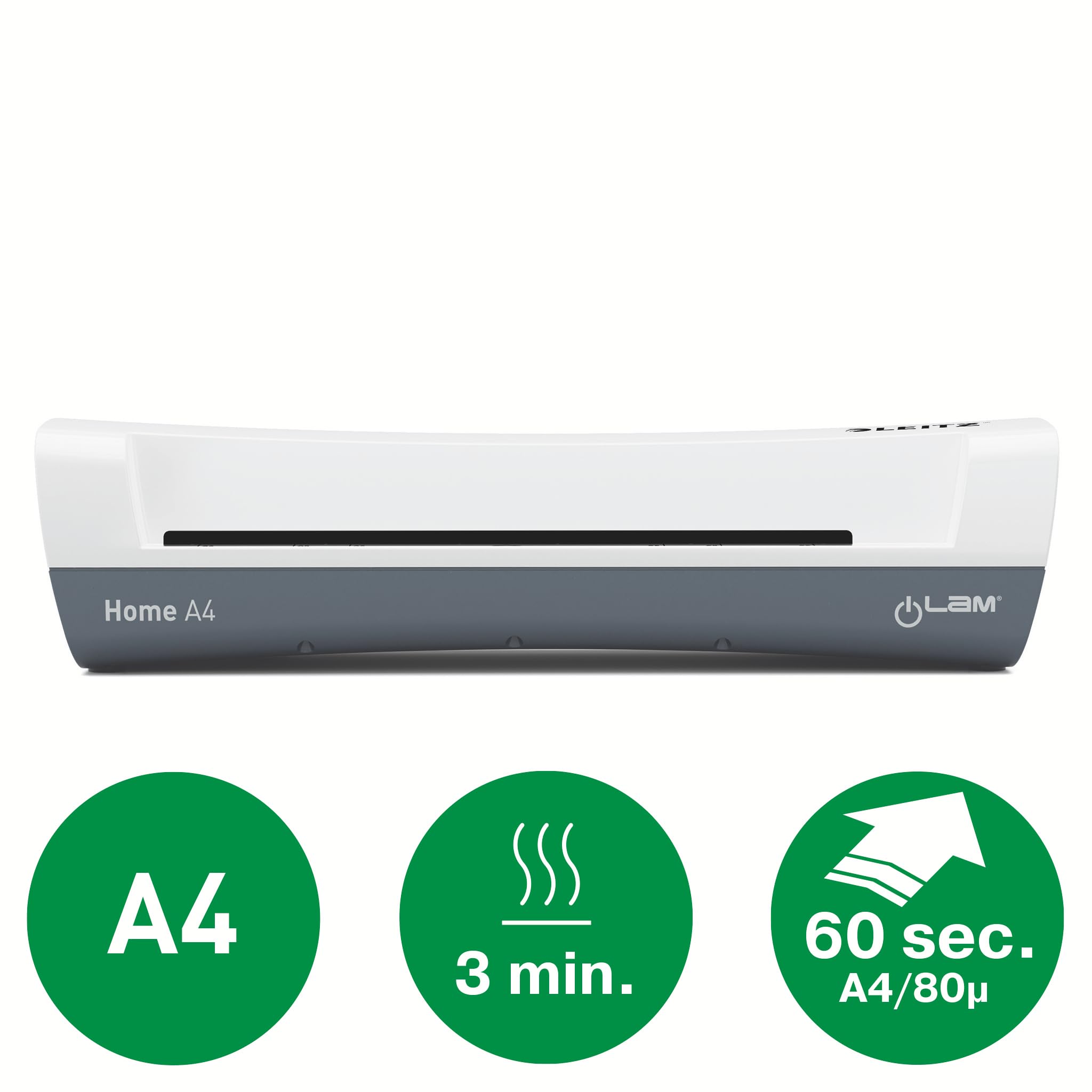 Leitz Zestaw iLAM Home A4 laminator + folia do laminowania na gorąco A4 80 mic w opakowaniu 100 sztuk, laminator do laminowania od 75 do 125 mikronów, czas nagrzewania 3 minuty, biały, idealny do