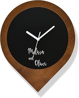 Pin Wall Clock - Solid Iroko Wood/Black Aluminum with Fiber Laser Engraving - Engagement - Bridal Shower - Personalized Gift - First Date