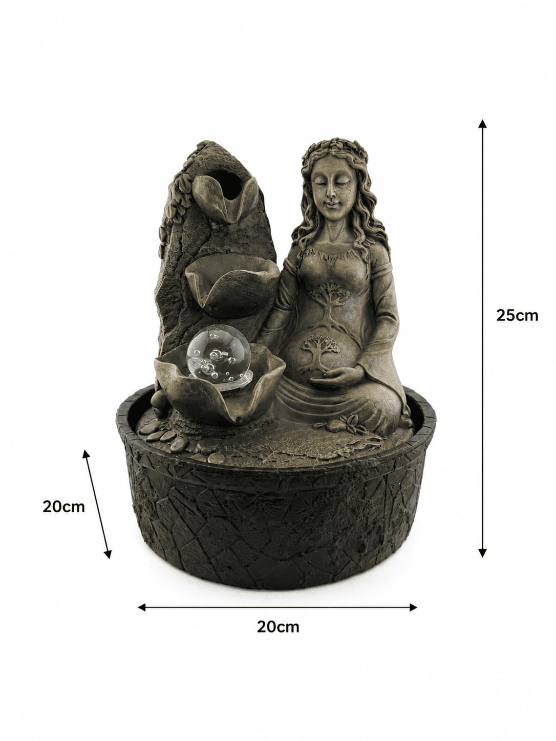 HOSTENATURA Fuente de Agua Gaia Madre Tierra con Luz 20x20x25cm | Fuente Decorativa Zen de Resina | Relajación, Armonía y Decoración Espiritual