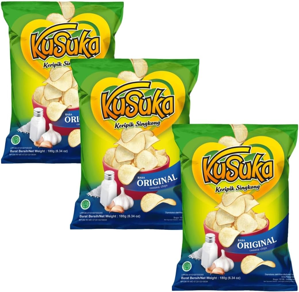 FOOD BY BOX Kusuka Cassava Chips Original 180g - Crispy, Flavorful, Healthy Snack | Gluten-Free & Vegan Pack of 3 By Food By Box