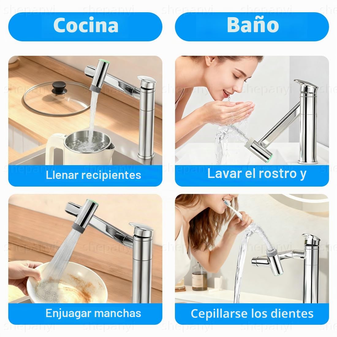 Grifo de Baño con Indicador de Temperatura (sin Pilas), Grifo de Lavabo Giratorio 1080°, Grifos de Altura Ajustable, De specificatie van de slang is G1/2