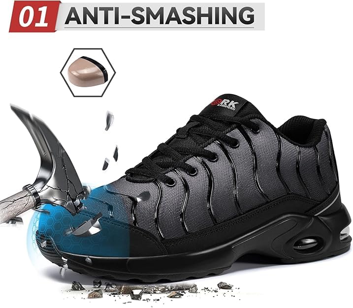 Image of LARNMERN Cushioned Steel Toe Shoes for Men Safety Toe Tennis Sneakers | Breathable ASTM Wide Toe Lightweight Puncture Proof Fashional Style Comfort Slip Resistant