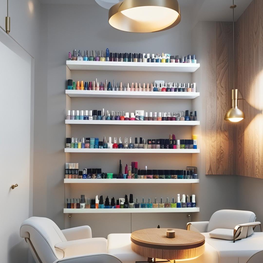 Nail Polish Wall Shelf Organizer – Set Acrylic Wall Mounted Racks for Salon, Home, Beauty Room – Nail Varnish Holder with Clear Display (40inch, 4, Nail)