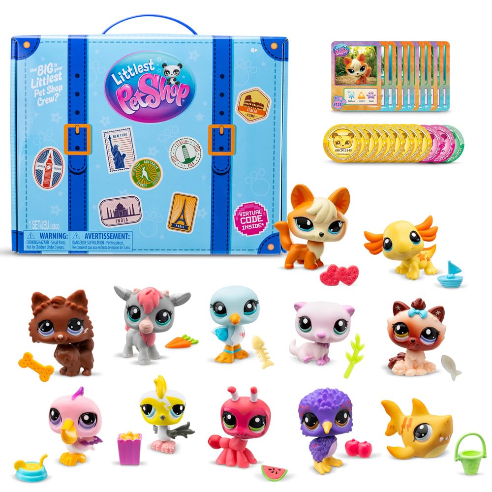 Littlest Pet Shop Bandai BF00618 Travelling Adventure BF00618 Contains 12 Pets, 12 Accessories, 12 Collector Cards, 12 Virtual Code, Generation 7, for Children 4 Years and Up