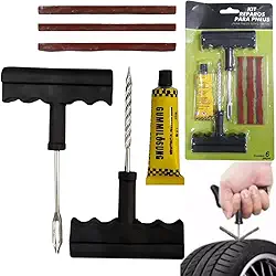 Kit Reparo de Pneus 6 Peças Tubeless Compacto Prático com Escareador Aplicador Cola e 3 Varetas Solução Rápida para Emergências em Carros Motos e Bikes