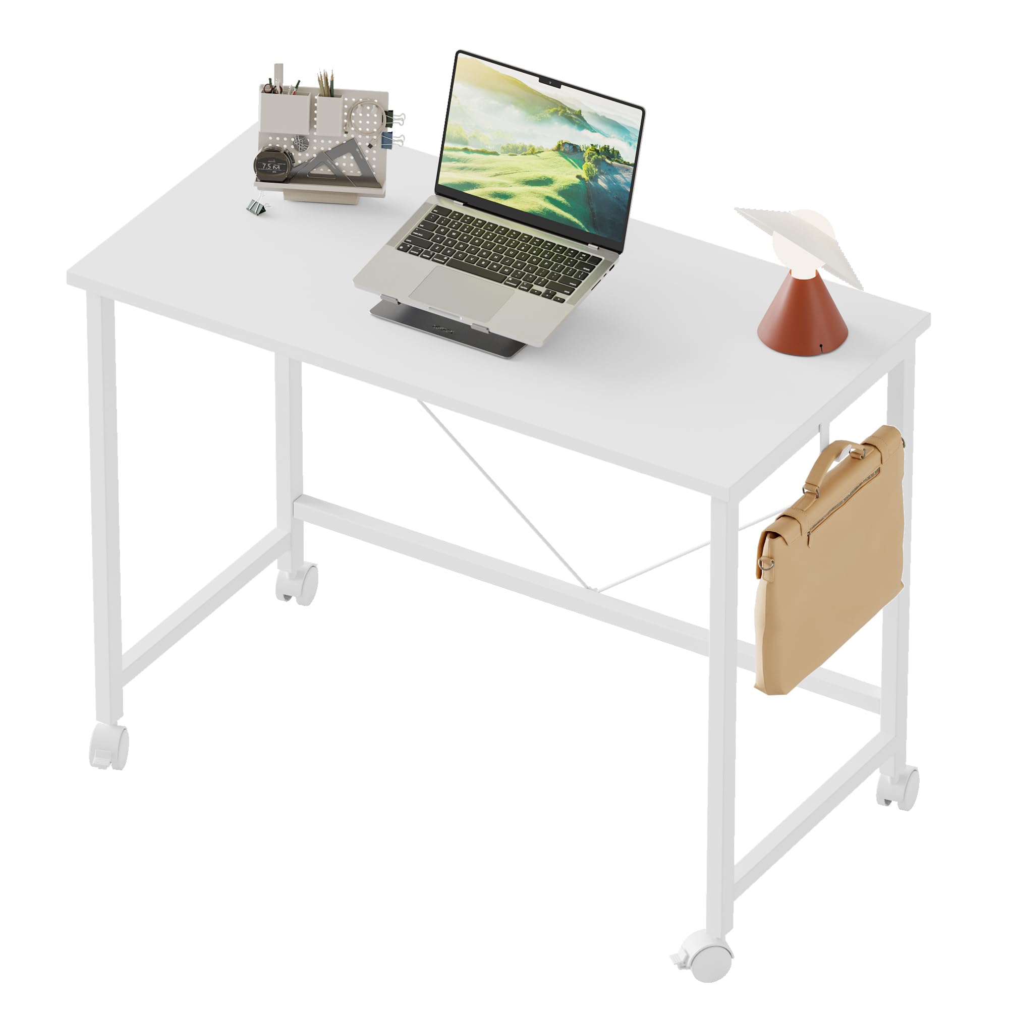 Mericonia Rolling Computer Desk with Wheels, Gaming Desk for Small Spaces, Modern Simple Style Table for Home Office, Study Writing Table