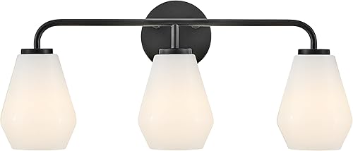 Miniatura 3 de Lark Gio 85503BK - Accesorio de tocador de baño con tres luces, montaje arriba o abajo, persianas geométricas de ópalo enfundado, color negro