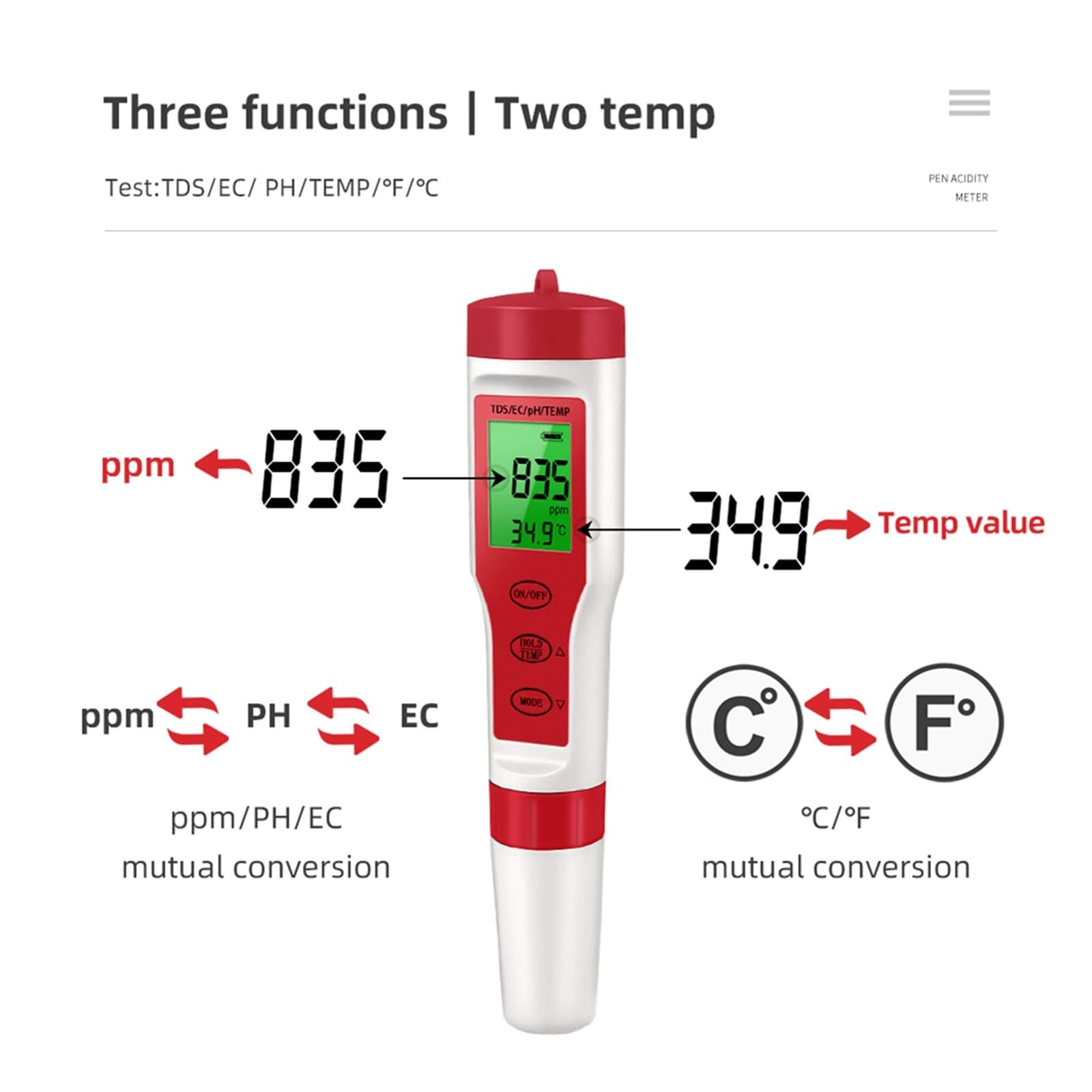 Medidor De PH Profesional 4/3 En 1 TDS/Temp/EC Ph Probador Calidad Del Agua Pluma Detector Conductividad Monitor Herramienta Medida Pureza(EZ-9908 4 IN 1)