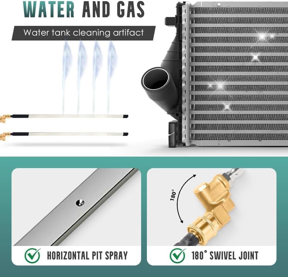 Sakerplvs Radiator Cleaner Wand: 22" Portable Radiator Flush Cleaning Tool - High Pressure Washer Attachment with 2 Quick Coupler - 150 PSI Power Fit for Cars Truck, RV (2)