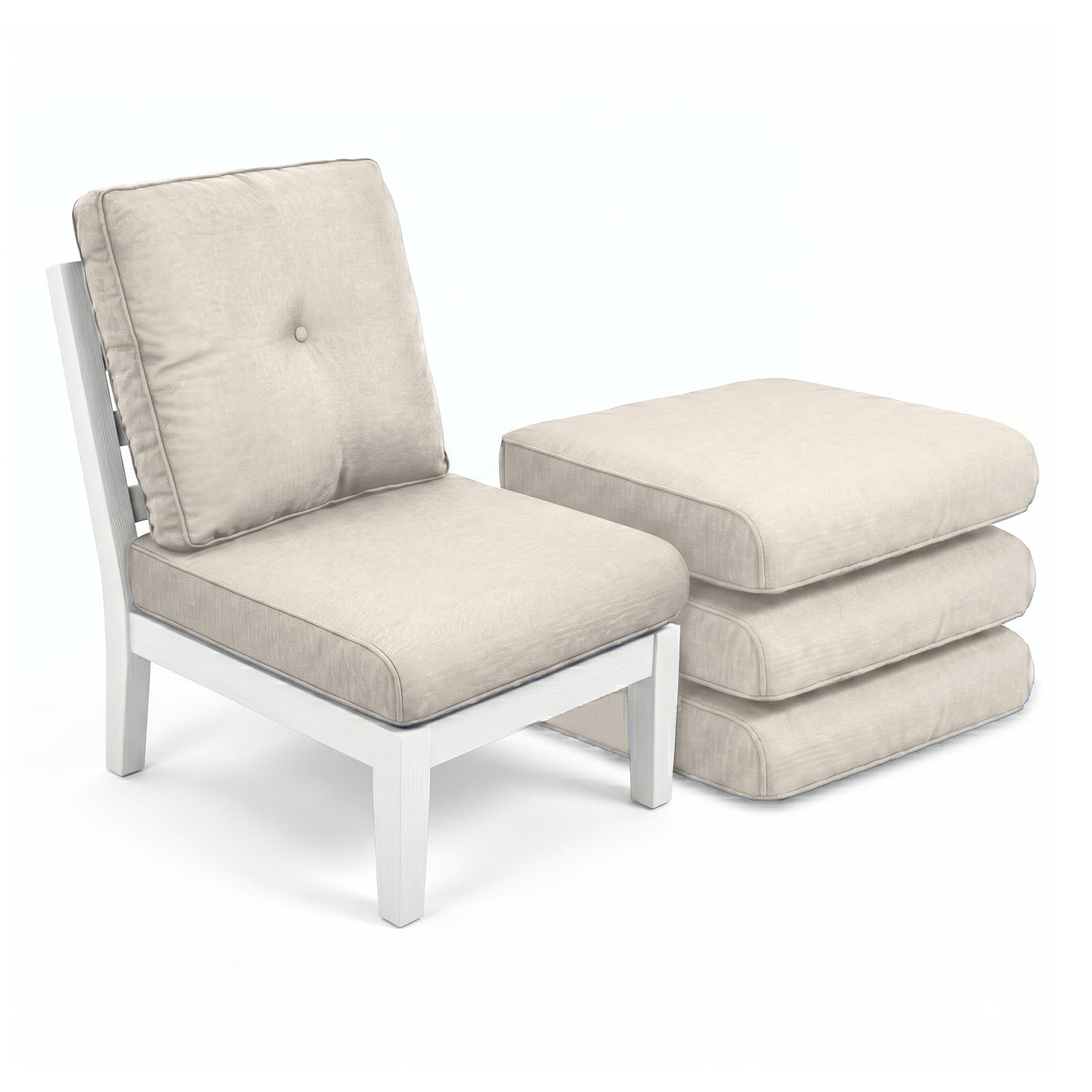 Luxury 4" Thick Outdoor Cushion Set of 4 - 22x24 Patio Furniture Cushions with 28D High-Density Foam, Water-Resistant &amp; Fade-Resistant Fabric, Removable Covers for Patio Furniture Sofa Couch -Beige