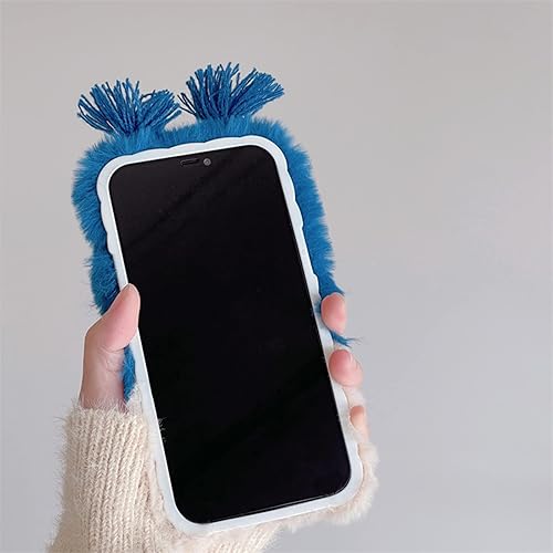 Miniatura 2 de Bonita funda de teléfono de felpa de dibujos animados compatible con iPhone 11, divertida funda de teléfono 3D morada peluda para invierno, cálida