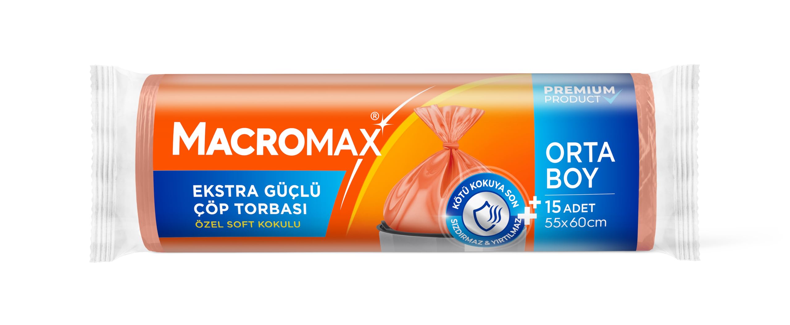 Ekstra Güçlü Çöp Torbası Orta Boy 55x60 cm, Soft Kokulu 15 Adet Mutfak Poşeti