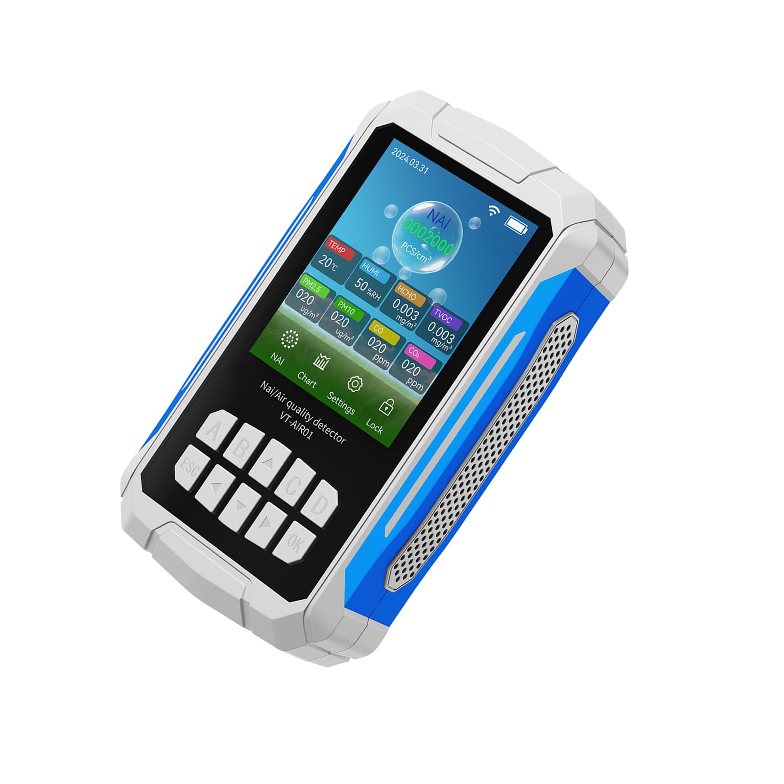 Fafeicy Misuratore di qualità Dell'aria 10 in 1 Tester di qualità Dell'aria Interna Misuratore di con Rilevatore di Ioni Negativi PM2.5 PM10 CO2 VOC Umidità di (WHITE)