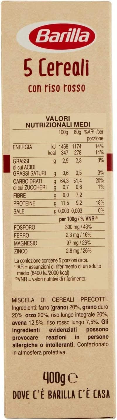 Italian Gourmet 5 Cereali Roter Reis miscela cereali 12 x 400g Salate Bowls | Ballaststoffreiche Körnermischung, rapida cottura, ottima come contorno o, Gesamtnettogewicht 4,8 kg + Kostenlos Polpa 400g