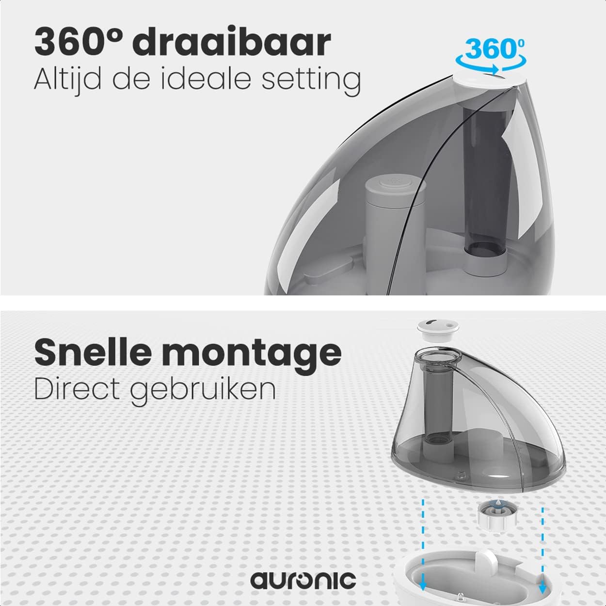 Quick assembly and 360 degree nozzle of Auronic AU3153 Humidifier