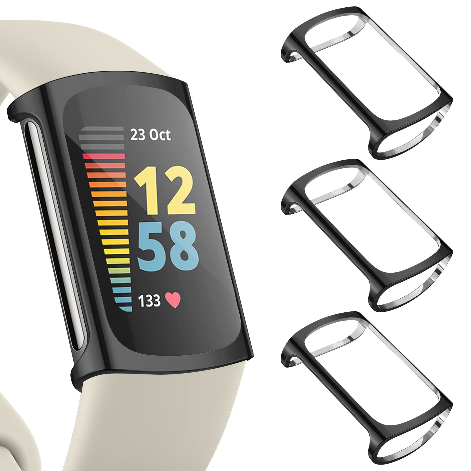 Vancle, 3 custodie protettive compatibili con Fitbit Sense/Versa 3, in morbido TPU, protezione completa dello schermo, per Sense/Versa 3 solo (oro rosa/trasparente