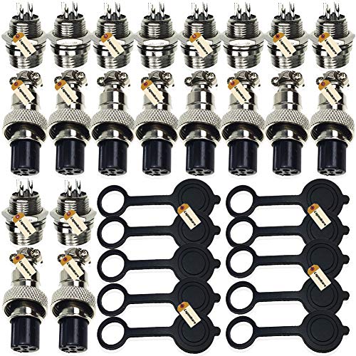 Lsgoodcare 10PCS 5A 12MM 4 Pin Female Aviation Connector Plug + 10PCS 5A 12MM 4 Pin Male Aviation Connector Plug+10Pcs Aviation Connector Caps