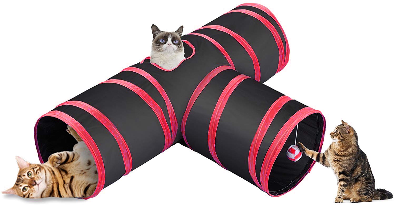 Western Era Cat Tunnel Toy 3 Way Collapsible for Indoor & Outdoor Play with Hanging Toy Ball for Cat, Puppy, Kitty, Kitten (Red) (B084X73FCH) Amazon Price History, Amazon Price Tracker