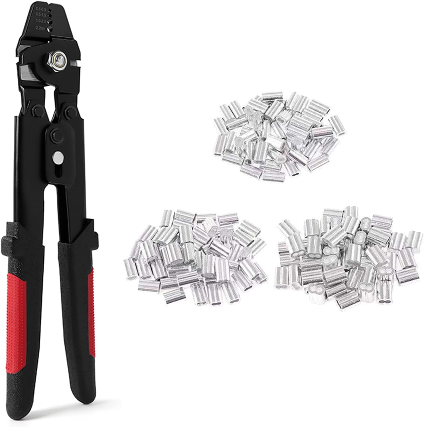 Fishing Crimping Tool Fishing Wire Line Crimping Rigging Kits Fishing Pliers Wire Rope Leader Crimp With 180Pcs Sleeves