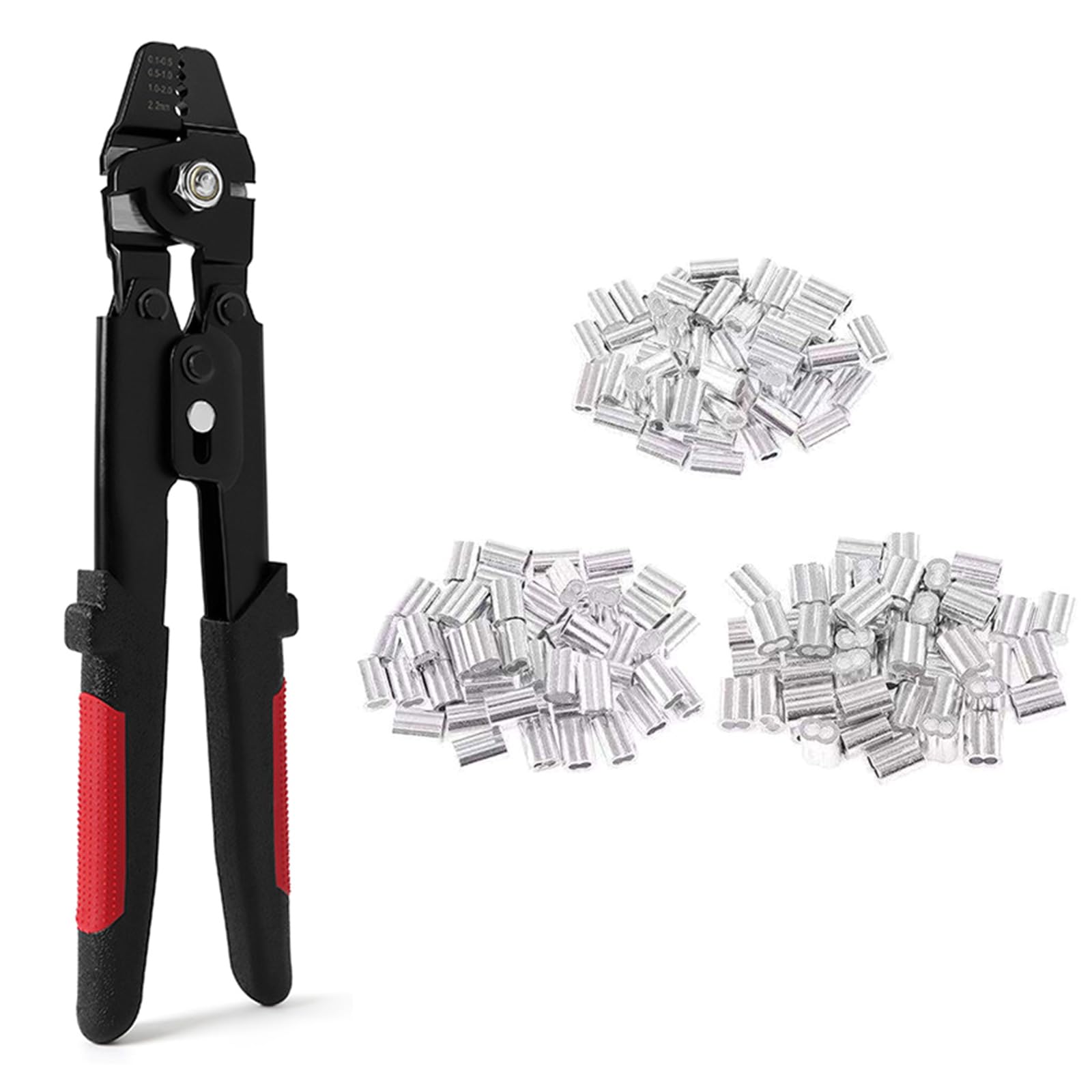 Tsophreniq Light Crimping Pliers Hand Crimper Wire Scissors Fishing Leader Tool With 180Pcs Crimp Looping Sleeves Heavy Duty Set