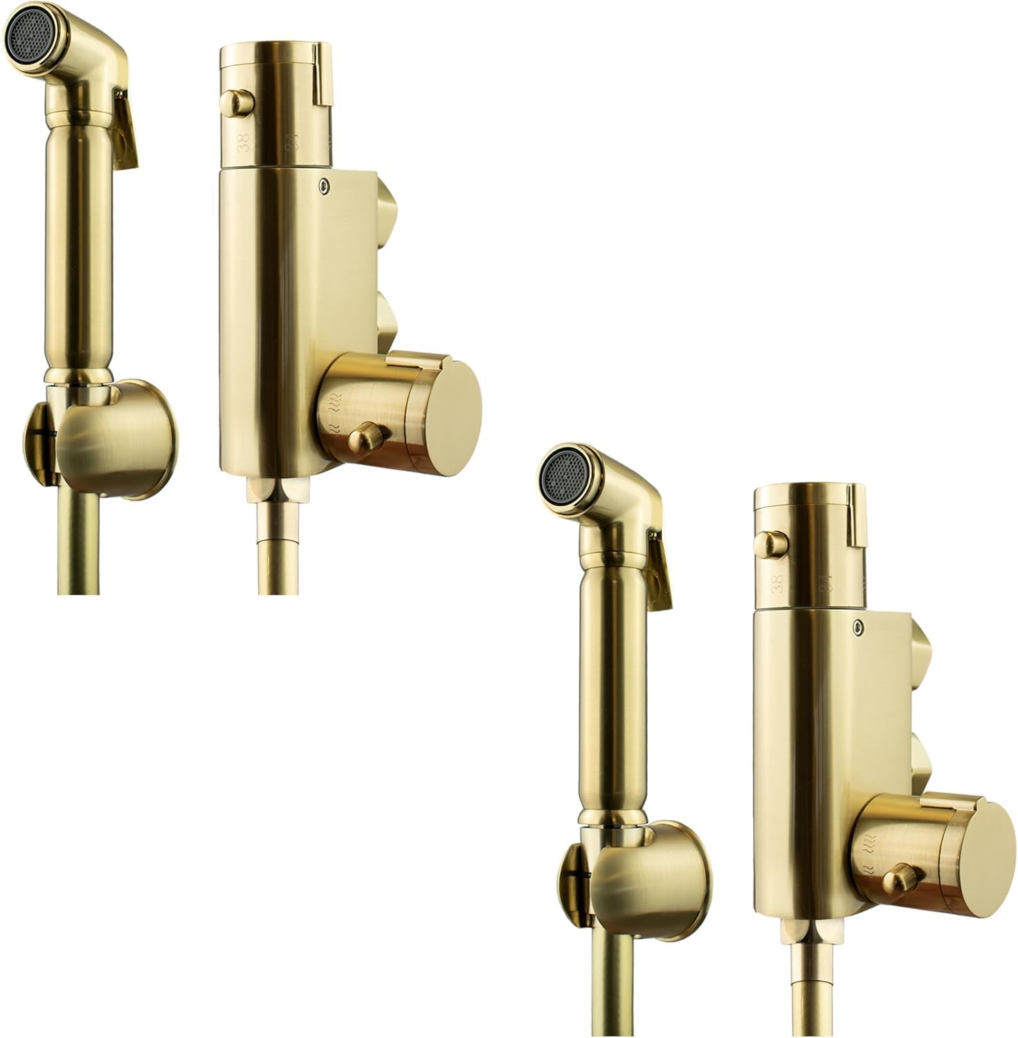 2er Set Thermostat Bidet Dusche Gold, Messing Brause Set, Muslimische Dusche für die Toilette, Shattaf Handbrause mit Thermostat, warm & kalt