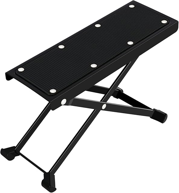 EastRock Guitar Footstool,Adjustable Metal Guitar Footrest with Anti-Slip Rubber Pad,Foldable Guitar Foot Stand for Classical/Acoustic/Electric Guitar