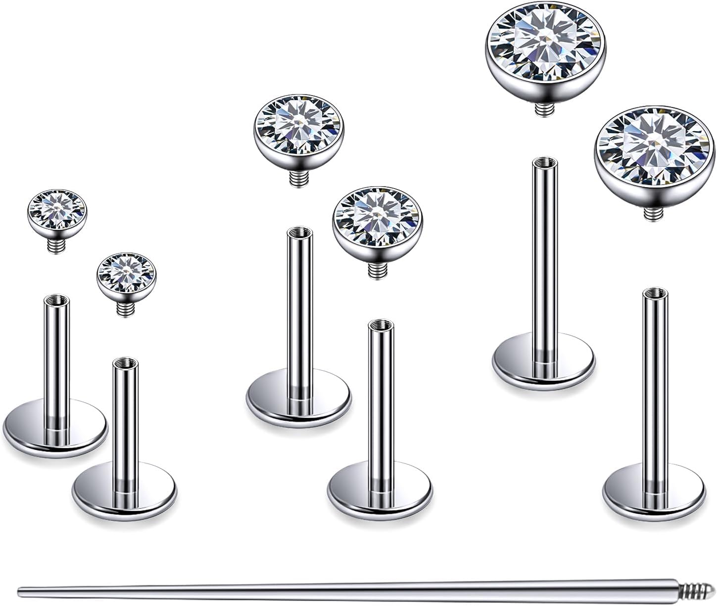 F136 Titanium 20/18/16G Internally Threaded Flat Back Stud Earrings Nose Rings Lip Medusa Monroe Labret 6/8/10mm Short/Long Bar Piercing Jewelry with Taper for Women Men