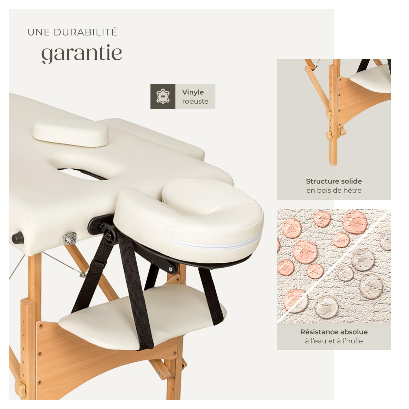 tectake® Table de Massage Pliante Professionnelle 3 Zones Massage et Relaxation Bois Table Esthetique Professionnel Cosmetique Lit de Massage Portable Repose Bras & Housse de Transport - Beige