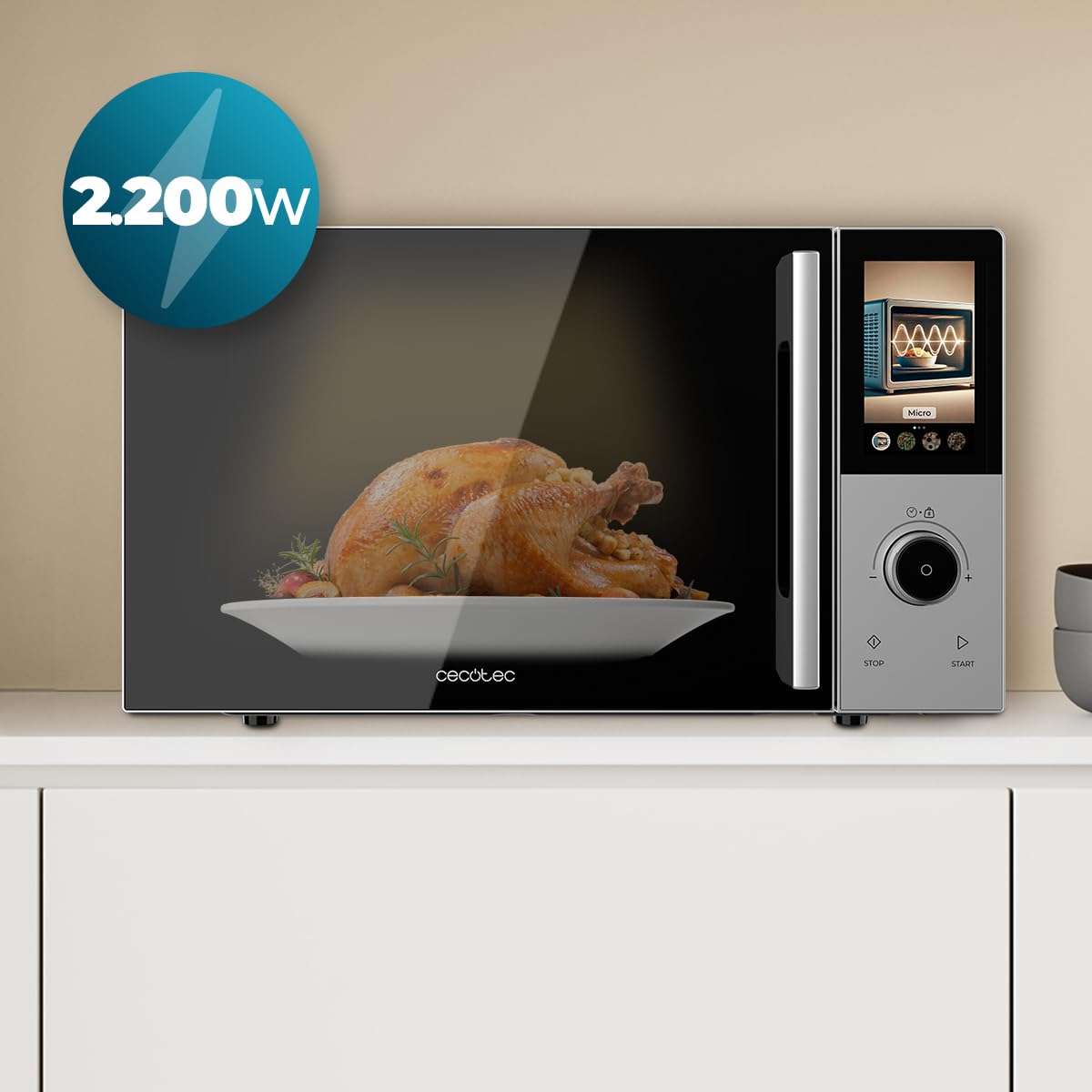 Cecotec Kombi Mikrowelle 25 Liter 2200W 1200W Konvektion Grill Touch-Control
