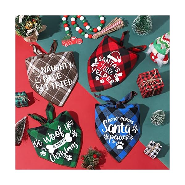 4 pack merry christmas xmas dog bandanas - triangle fall christmas xmas dog bandana classic plaid pet scarf bibs kerchief gift set pet holiday accessories decoration for small to large puppy dogs cats - image 8
