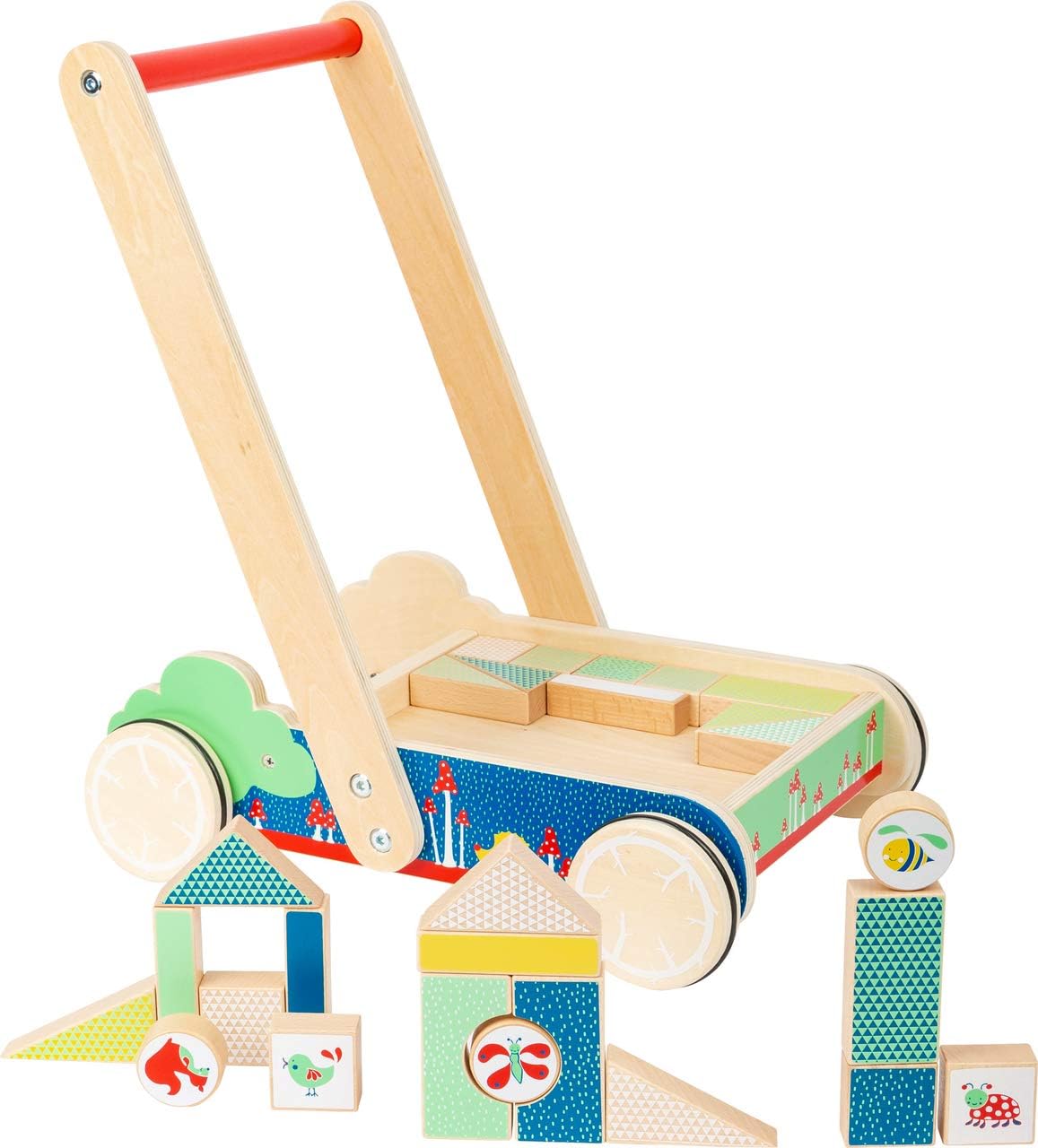 Small Foot 11435 11435Building Walker Move it, Made of Wood, with 27 Building Blocks with Prints, for Baby's First Steps Toys, Multicolored
