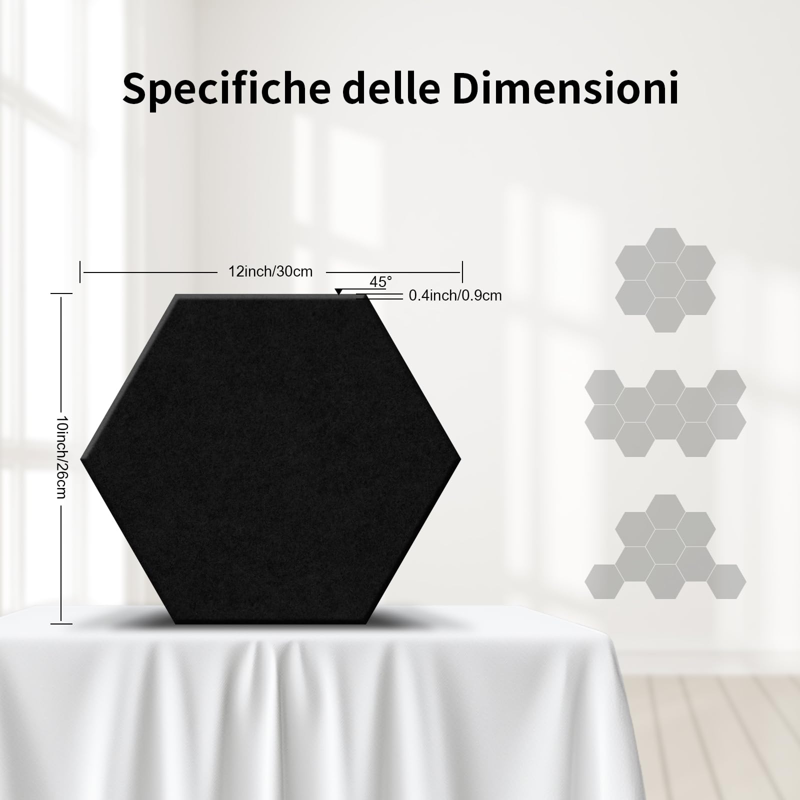 36 pezzi Pannello Fonoassorbente Autoadesivi, Esagonali Pannelli Fonoisolanti, Insonorizzazione Stanza, Copertura 2.11㎡,Efficace Alta Densità 230kg/m³ NRC 0.95 per Pareti e Porte, Sala Giochi