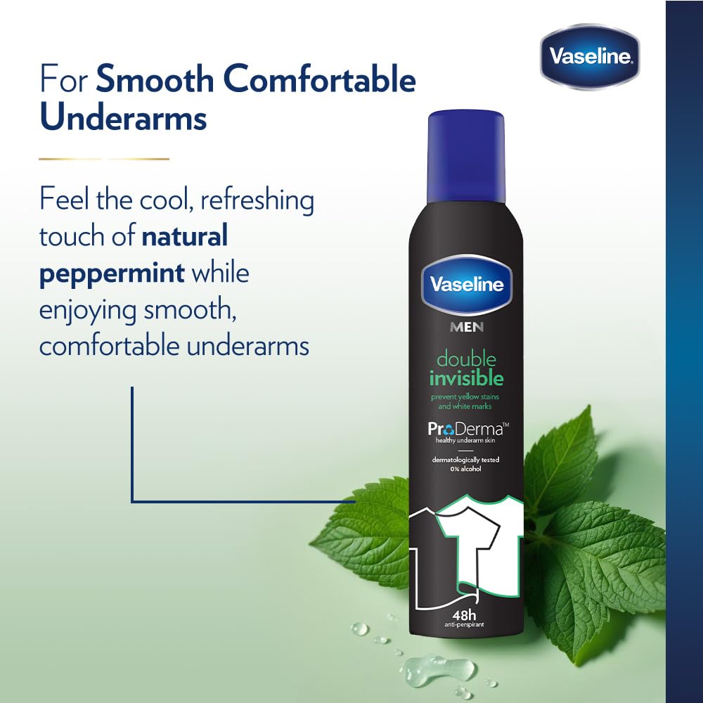 Vaseline Double Invisible (męski) Pro-derma Spray Antyperspirant 250 ml | 48 h ochrona przed potem i długotrwała świeżość, 6 sztuk