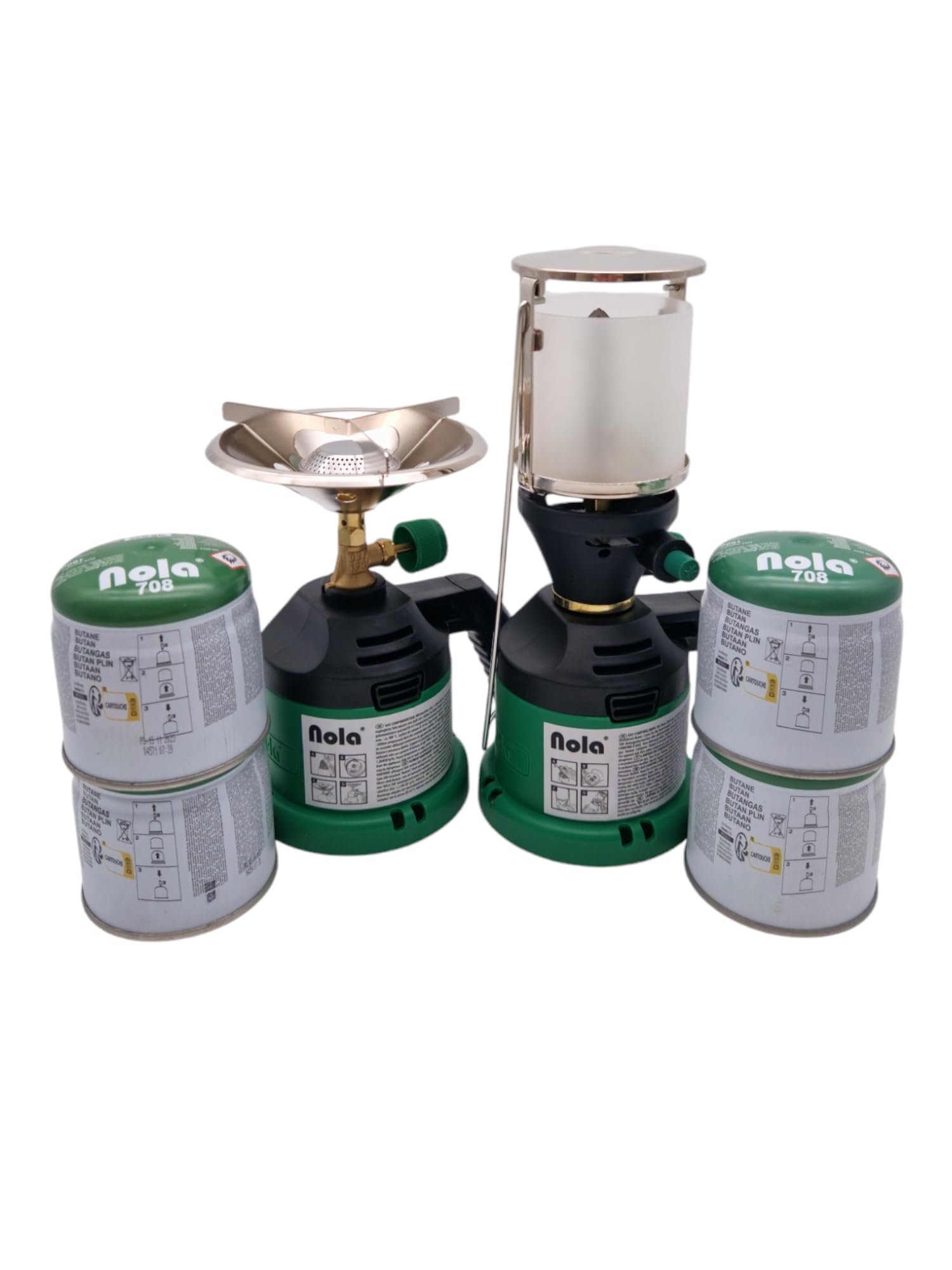 NOLA Set da campeggio + fornello a gas + 4 cartucce di gas pungente + lampada